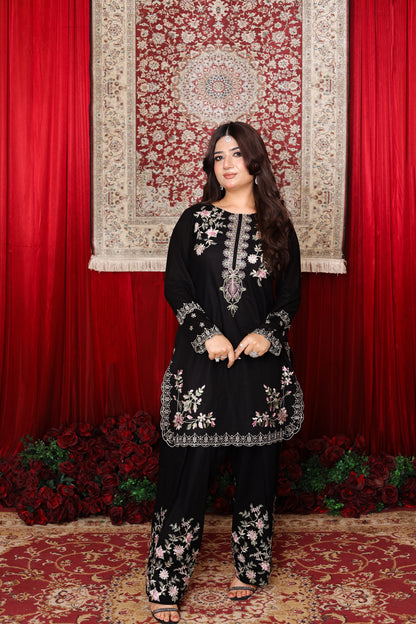Sable - Deep Black Embroidered Lawn Cotton Two-Piece