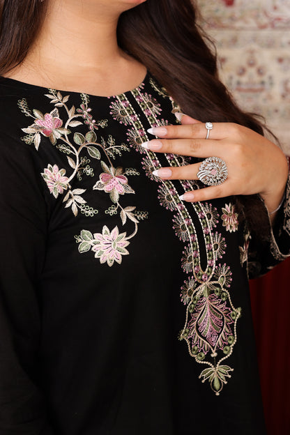 Sable - Deep Black Embroidered Lawn Cotton Two-Piece
