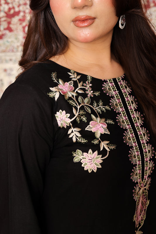 Sable - Deep Black Embroidered Lawn Cotton Two-Piece