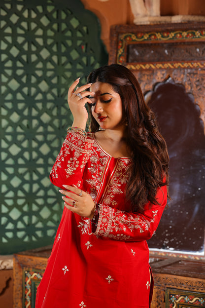 Elara - Red Embroidered Premium LawnTwo-Piece