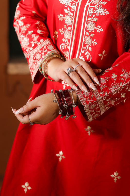 Elara - Red Embroidered Premium LawnTwo-Piece