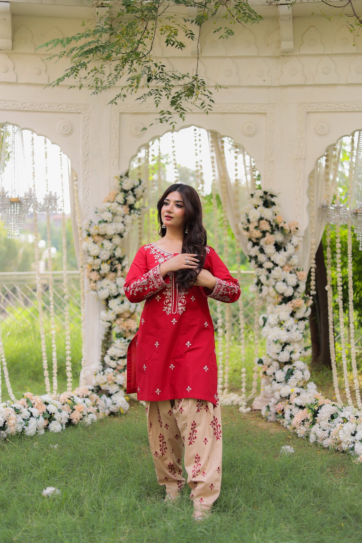 Elara - Red Embroidered Premium LawnTwo-Piece
