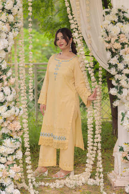 Yellow Embroidered Premium Lawn Two-Piece