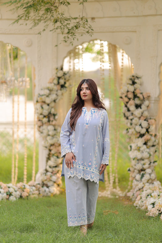 Serene - Light  Blue Embroidered Premium LawnTwo-Piece