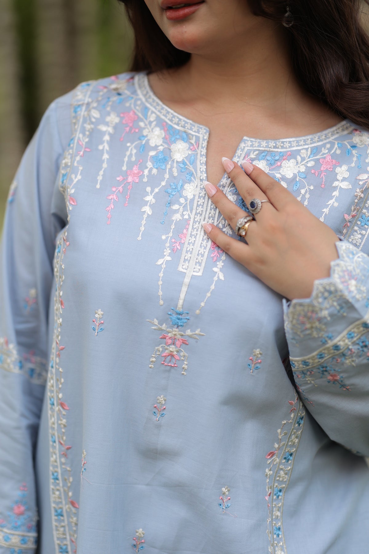 Serene - Light  Blue Embroidered Premium LawnTwo-Piece