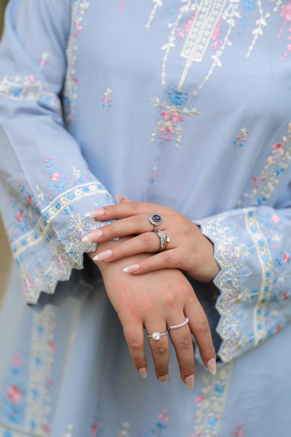 Serene - Light  Blue Embroidered Premium LawnTwo-Piece