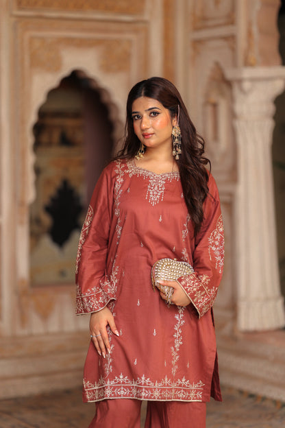 Ember - Rust/brown Embroidered Premium Lawn Two-Piece
