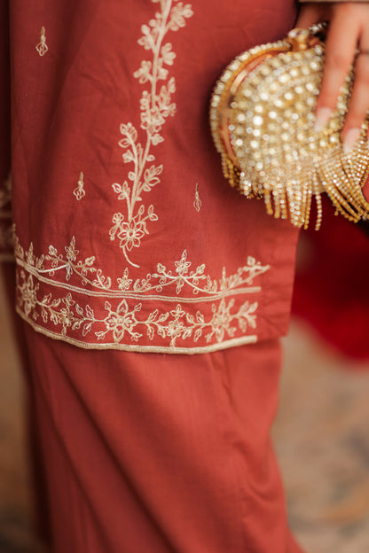Ember - Rust/brown Embroidered Premium Lawn Two-Piece