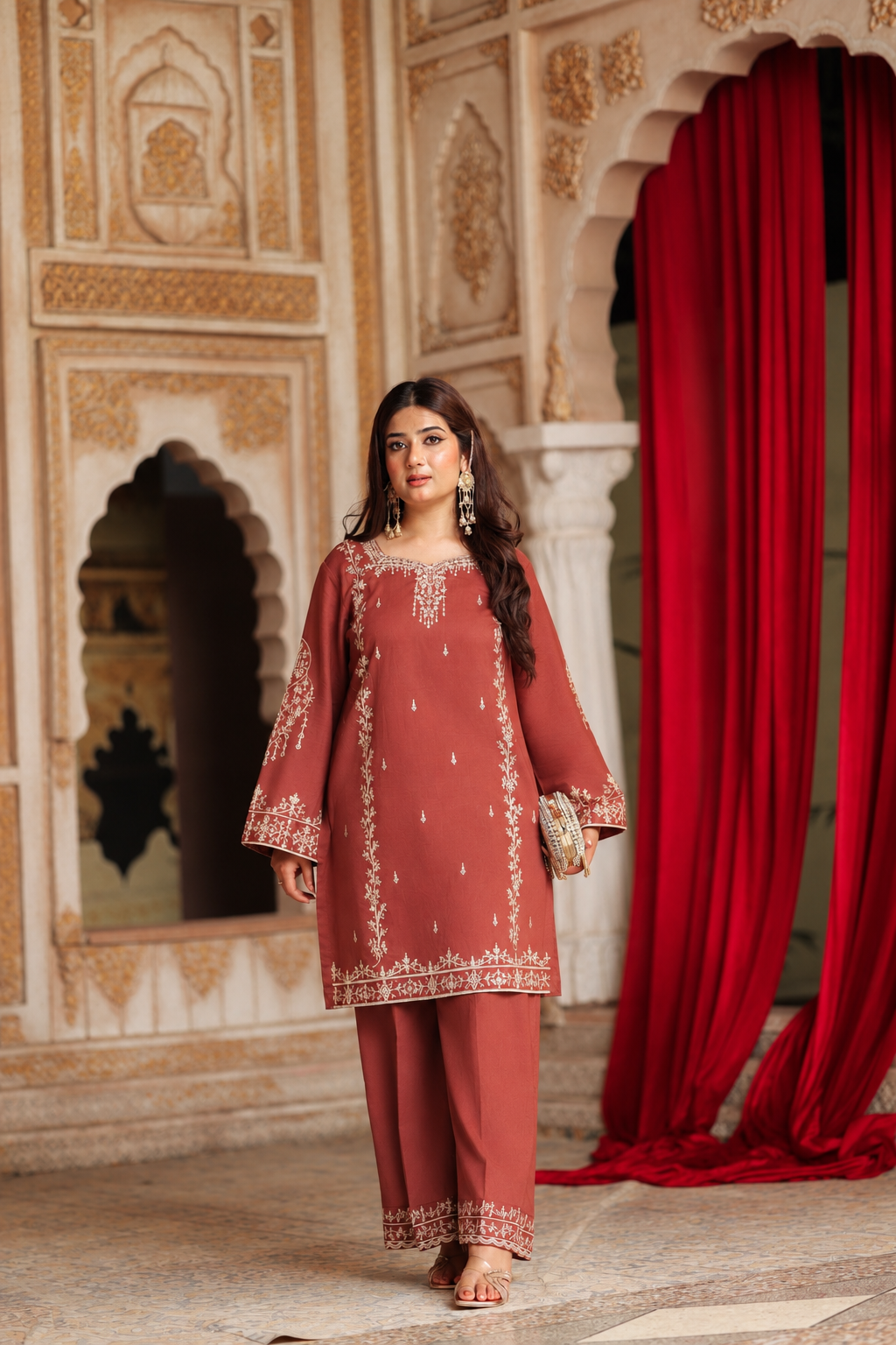 Ember - Rust/brown Embroidered Premium Lawn Two-Piece